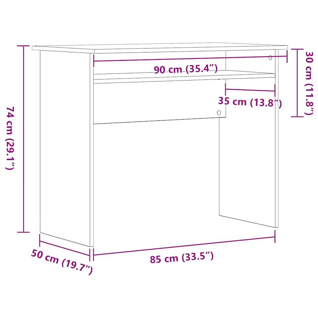 skrivebord 90x50x74 cm konstrueret træ sort egetræsfarve - Image 9