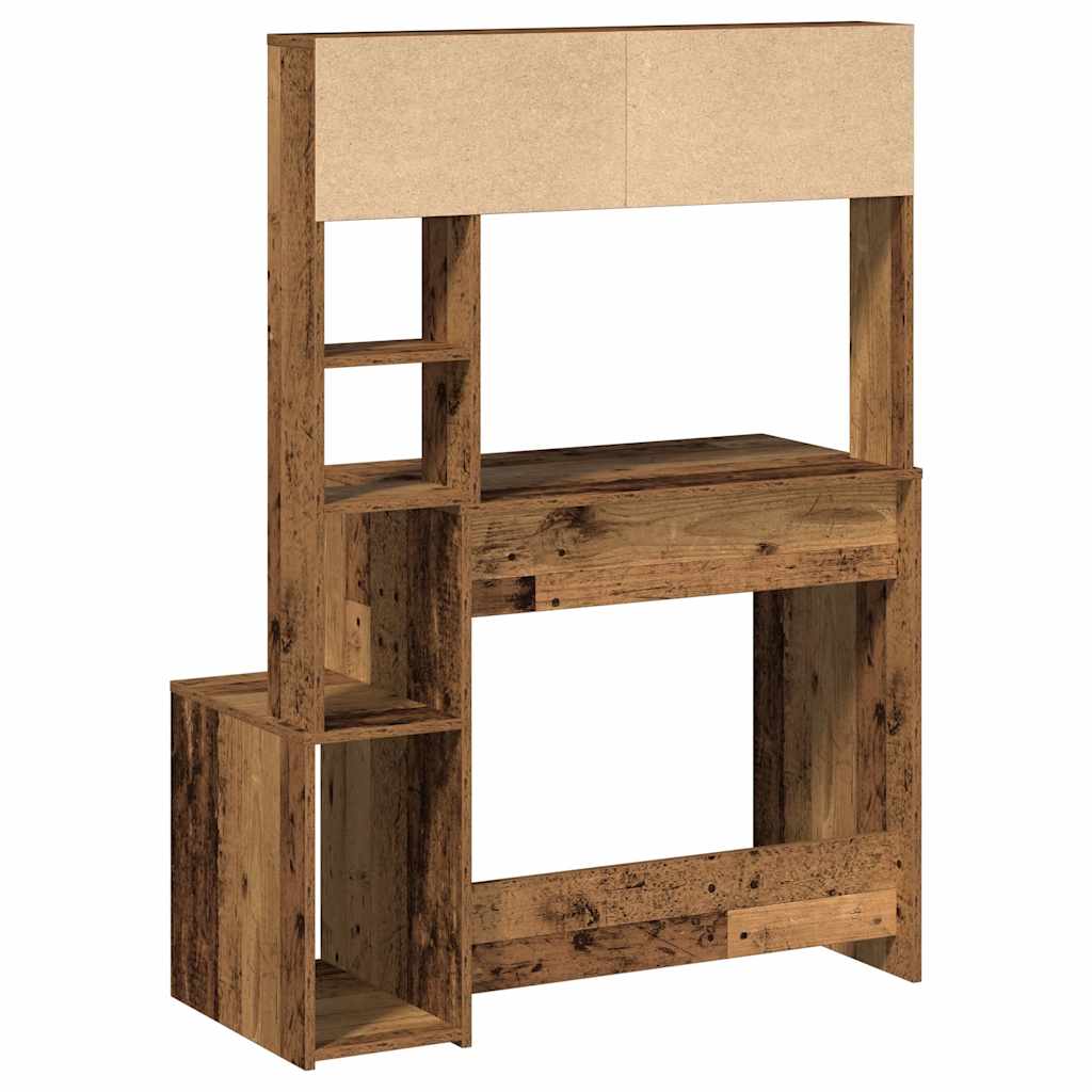 skrivebord m. hylder 100x45x140 cm konstrueret træ antikt træ - Image 6