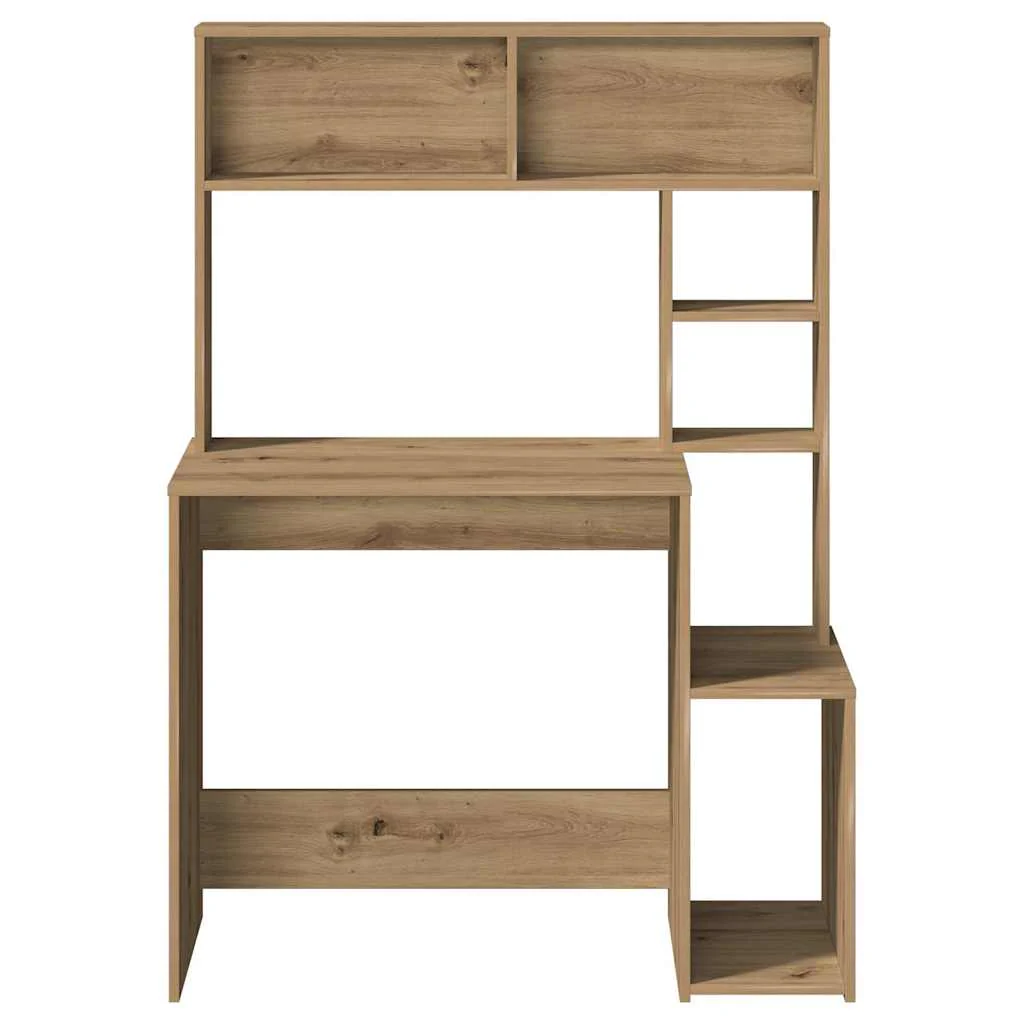 skrivebord m. hylder 100x45x140 cm konstrueret træ kunsteg - Image 4