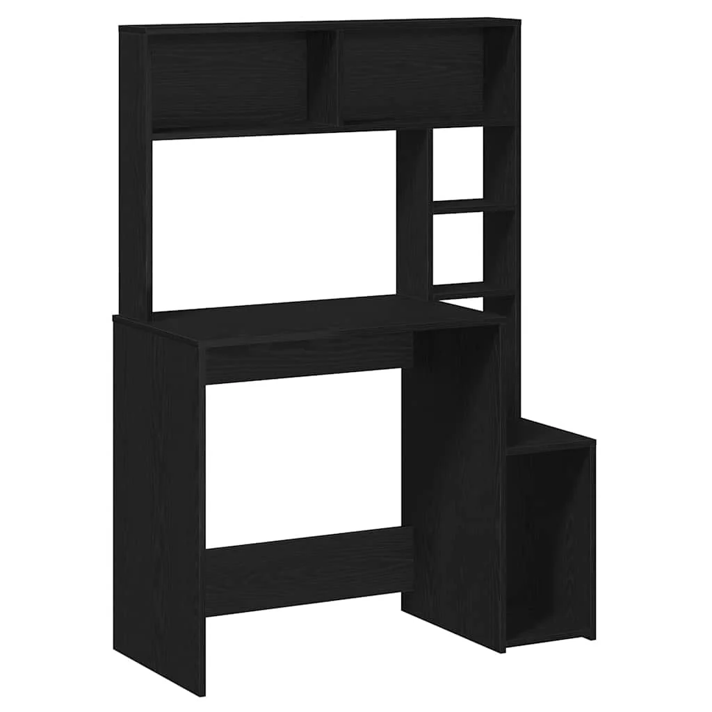 skrivebord m. hylder 100x45x140 cm konstrueret træ sort - Image 2