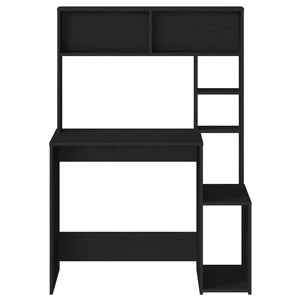 skrivebord m. hylder 100x45x140 cm konstrueret træ sort - Image 4