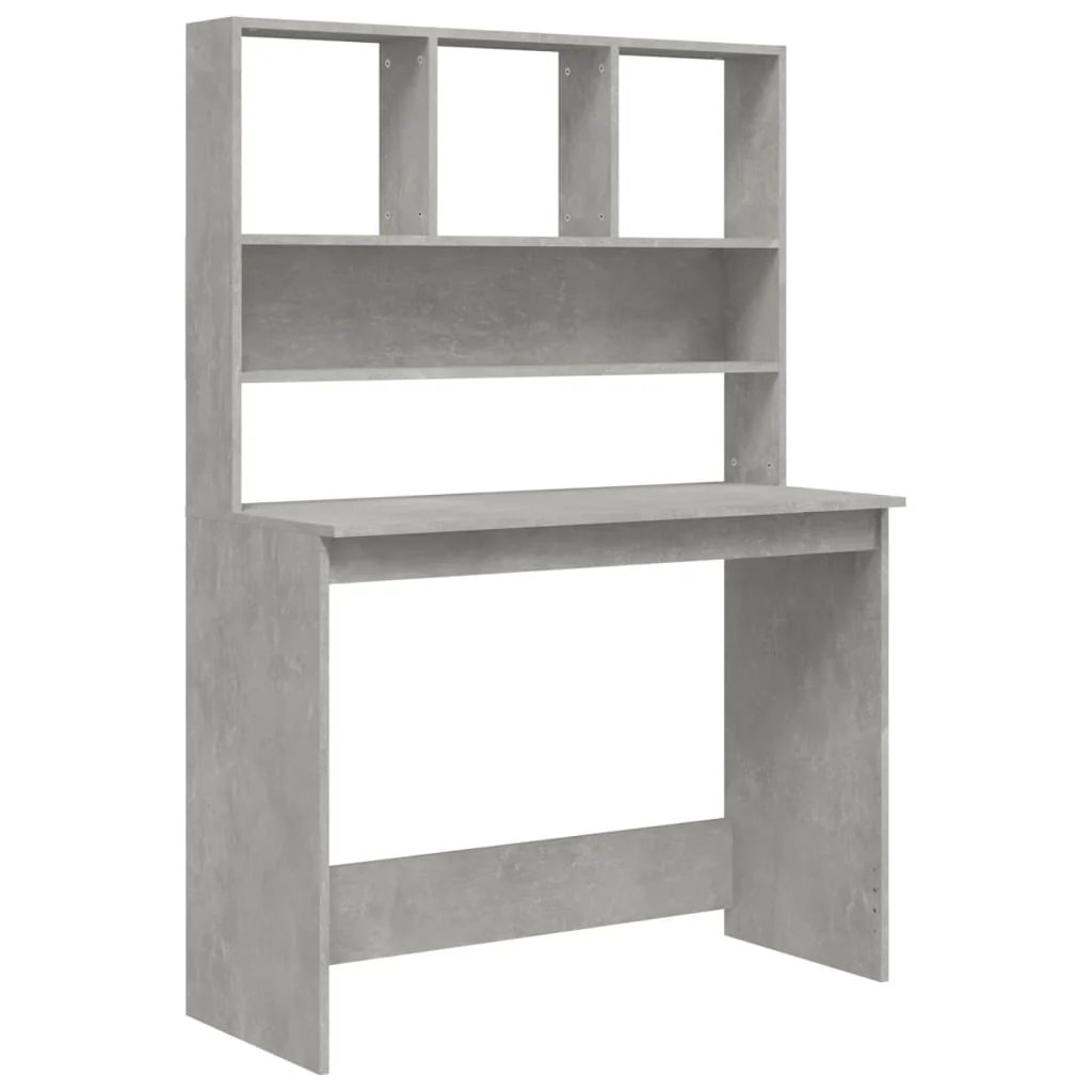 skrivebord m. hylder 102x45x148 cm konstrueret træ betongrå - Image 2