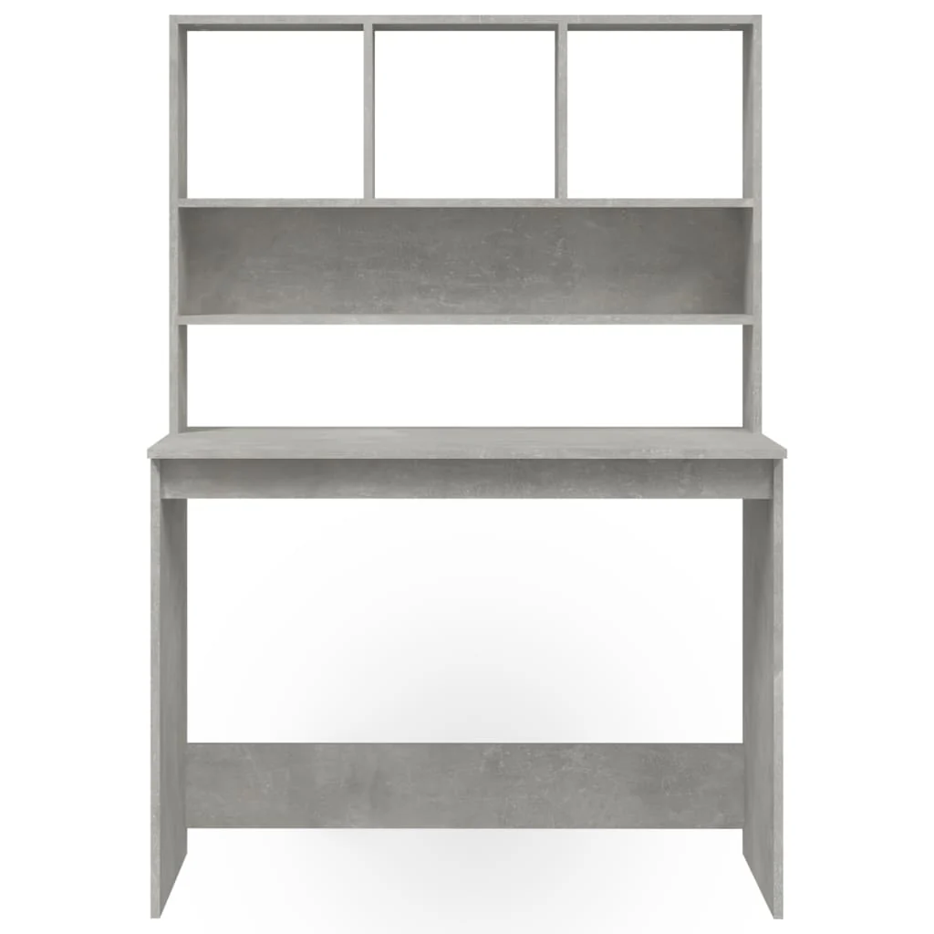 skrivebord m. hylder 102x45x148 cm konstrueret træ betongrå - Image 5