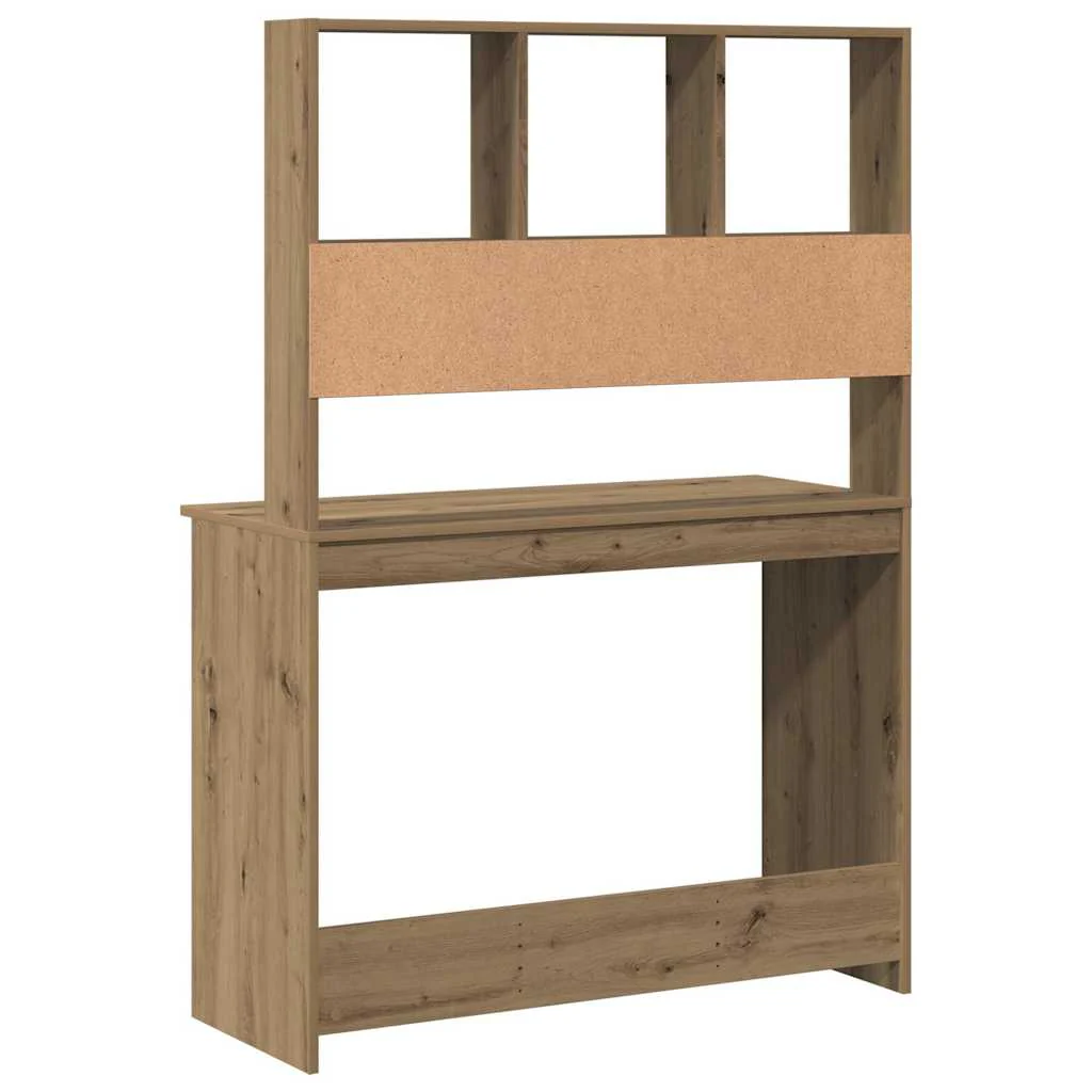 skrivebord m. hylder 102x45x148 cm konstrueret træ kunsteg - Image 6