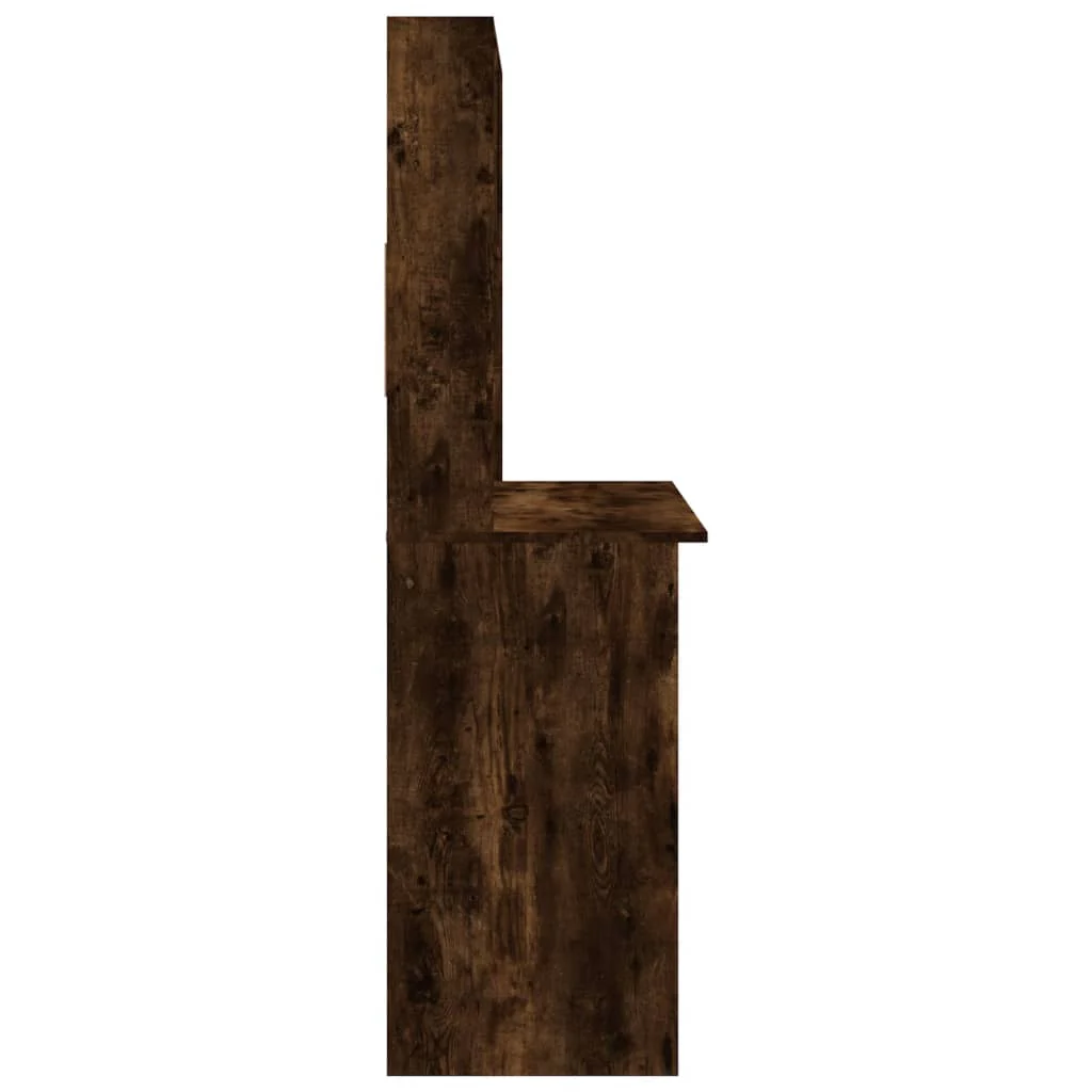 skrivebord m. hylder 102x45x148 cm konstrueret træ røget egetræ - Image 6