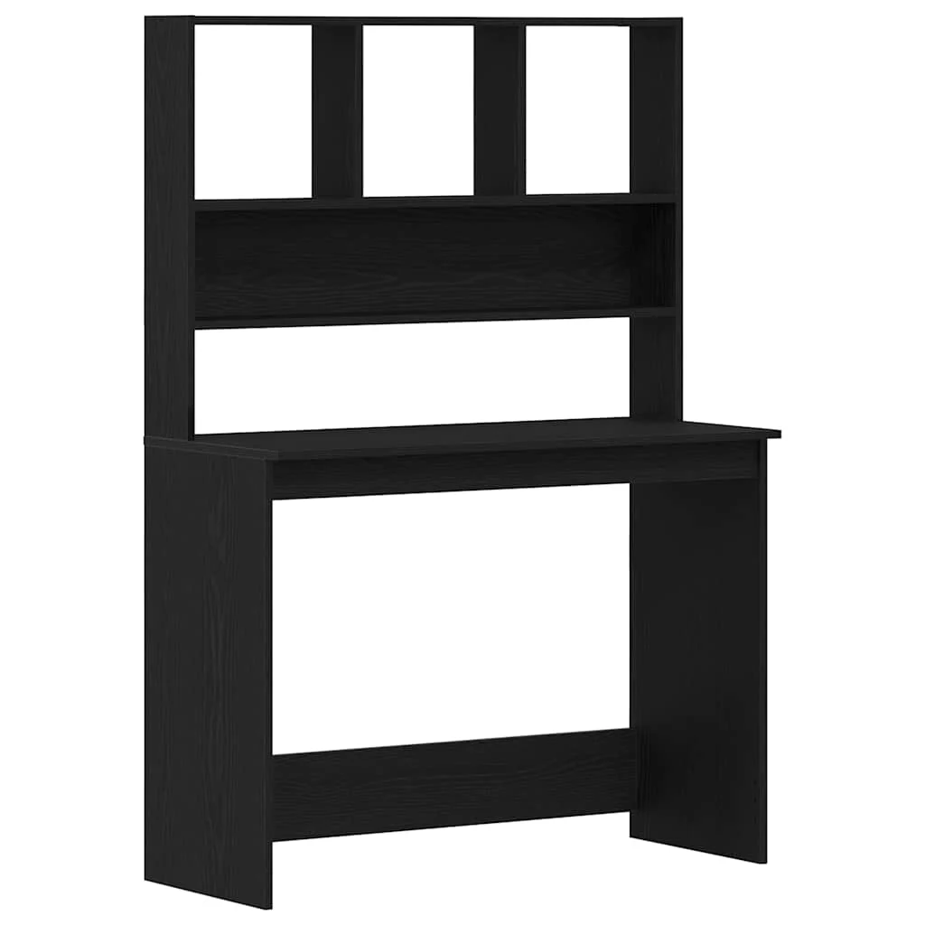 skrivebord m. hylder 102x45x148 cm konstrueret træ sort egetræ - Image 2