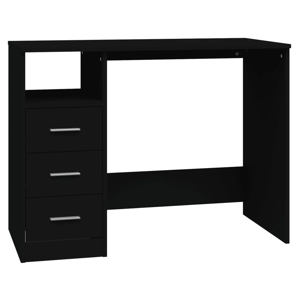 skrivebord m. hylder 102x50x76 cm konstrueret træ sort - Image 2