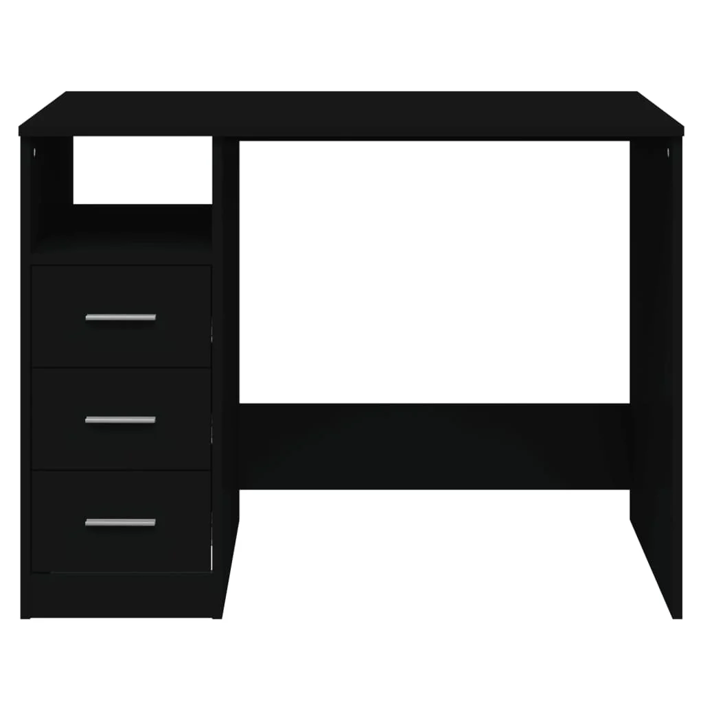 skrivebord m. hylder 102x50x76 cm konstrueret træ sort - Image 4