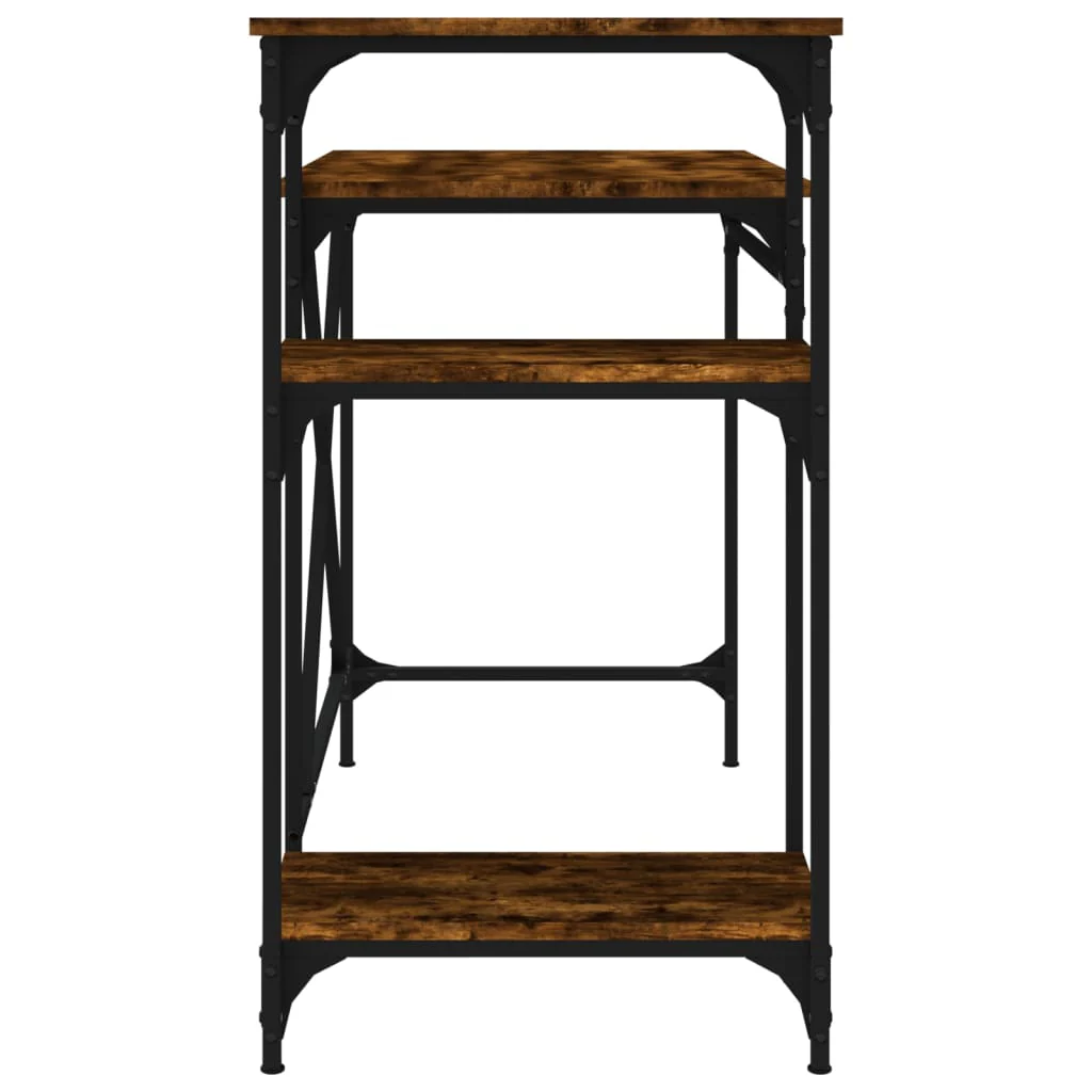 skrivebord m. hylder 105x50x90 cm konstrueret træ jern røget eg - Image 6