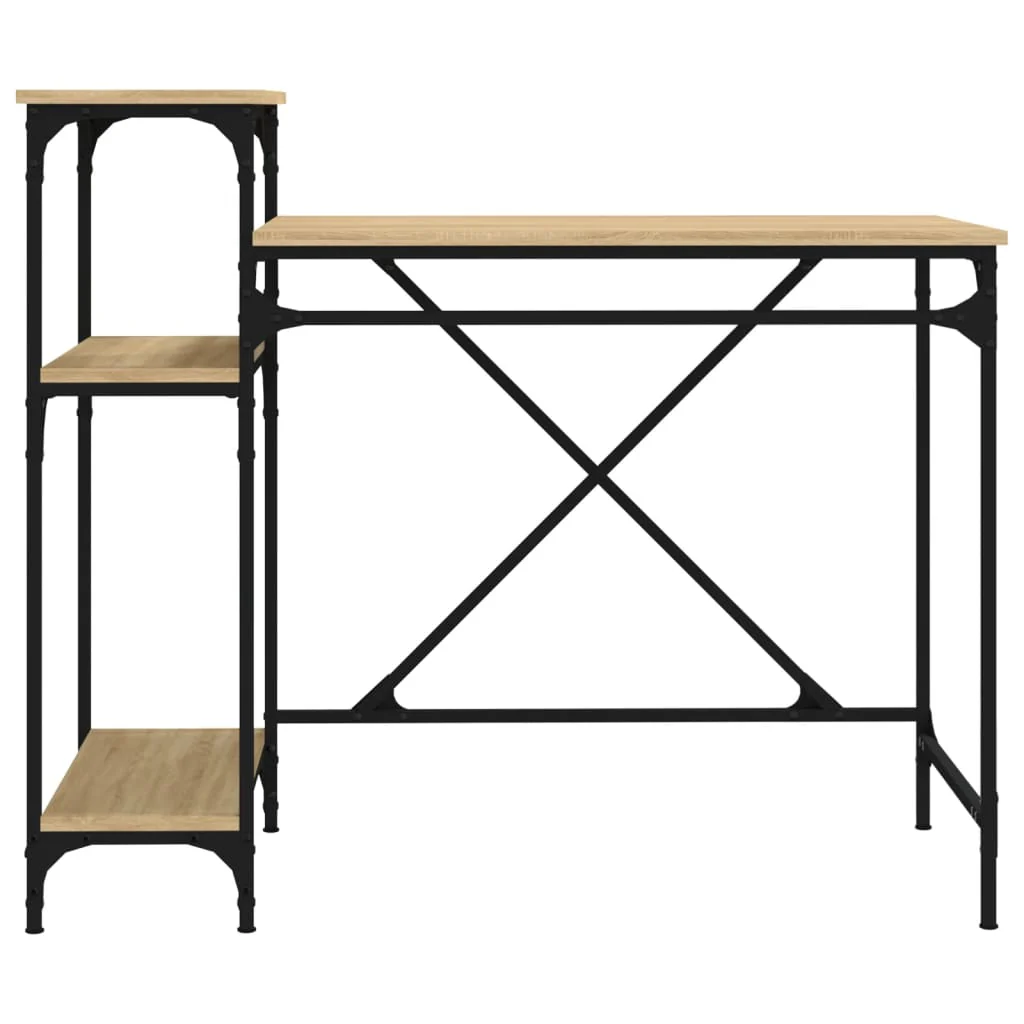 skrivebord m. hylder 105x50x90cm konstrueret træ jern sonoma-eg - Image 5