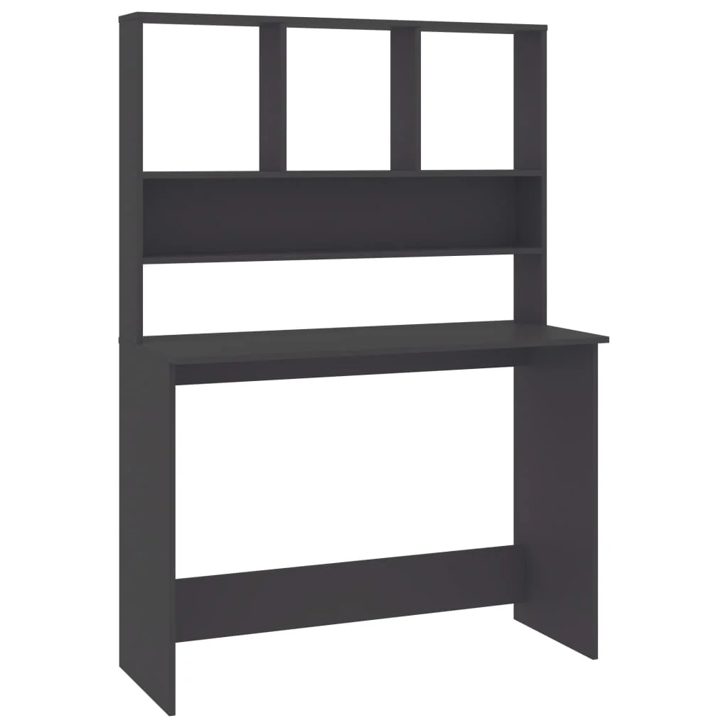 skrivebord m. hylder 110x45x157 cm konstrueret træ grå - Image 2