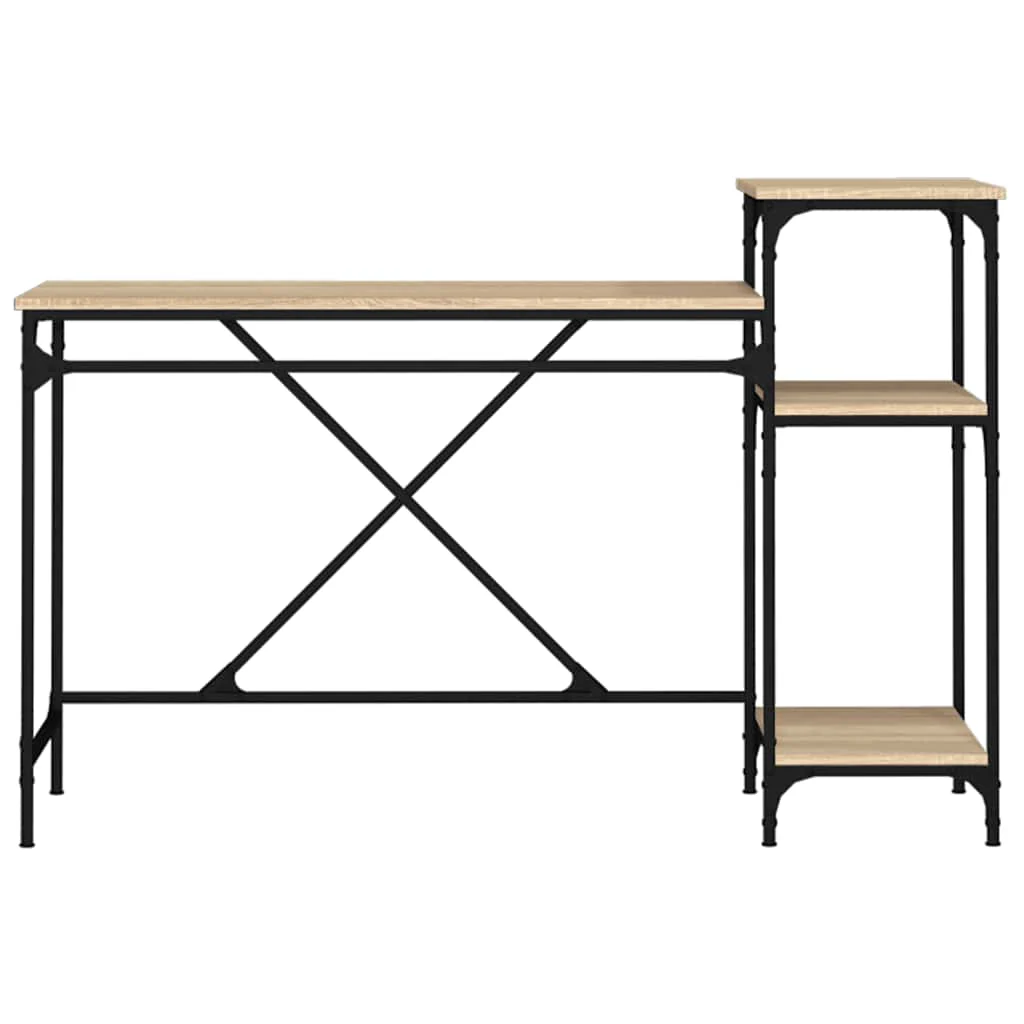 skrivebord m. hylder 135x50x90cm konstrueret træ jern sonoma-eg - Image 5
