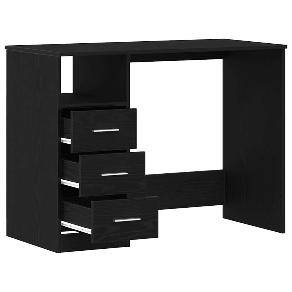 skrivebord m. skuffer 102x50x76 cm konstrueret træ sort egetræ - Image 5