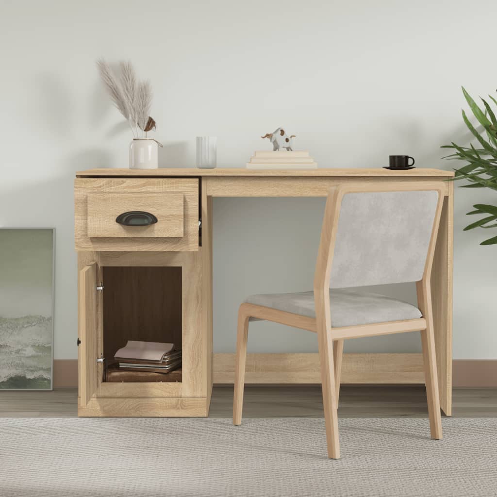 skrivebord m. skuffer 115x50x75 cm konstrueret træ sonoma-eg - Image 3