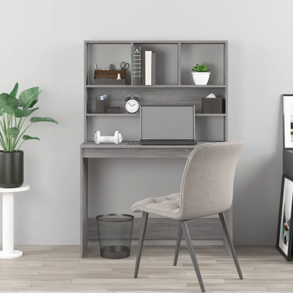 skrivebord med hylder 102x45x148 cm konstrueret træ grå sonoma - Image 3