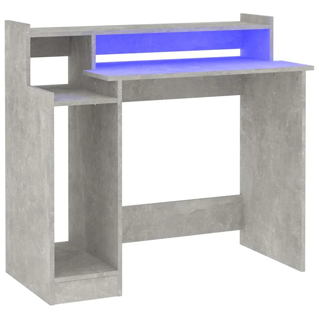 skrivebord med LED-lys 97x45x90 cm konstrueret træ betongrå - Image 2