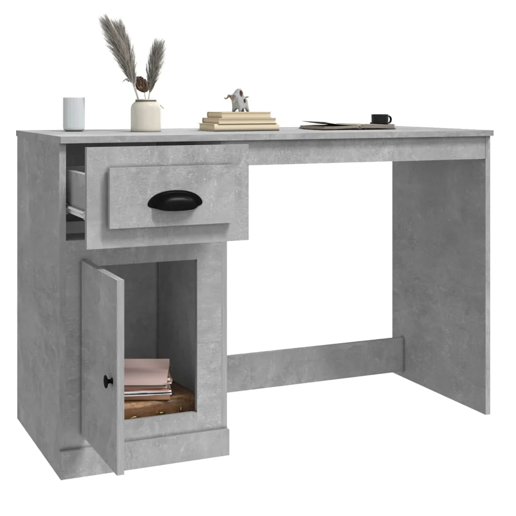 skrivebord med skuffe 115x50x75 cm konstrueret træ betongrå - Image 5