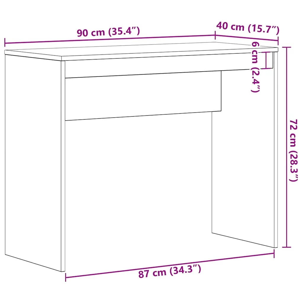 skrivebord sort egetræ 90x40x72 cm konstrueret træ - Image 9