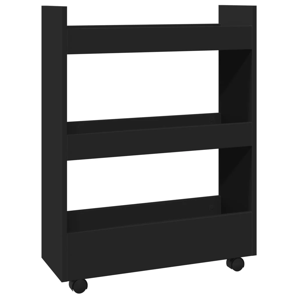 smal opbevaringsvogn 3 hylder konstrueret træ sort - Image 6