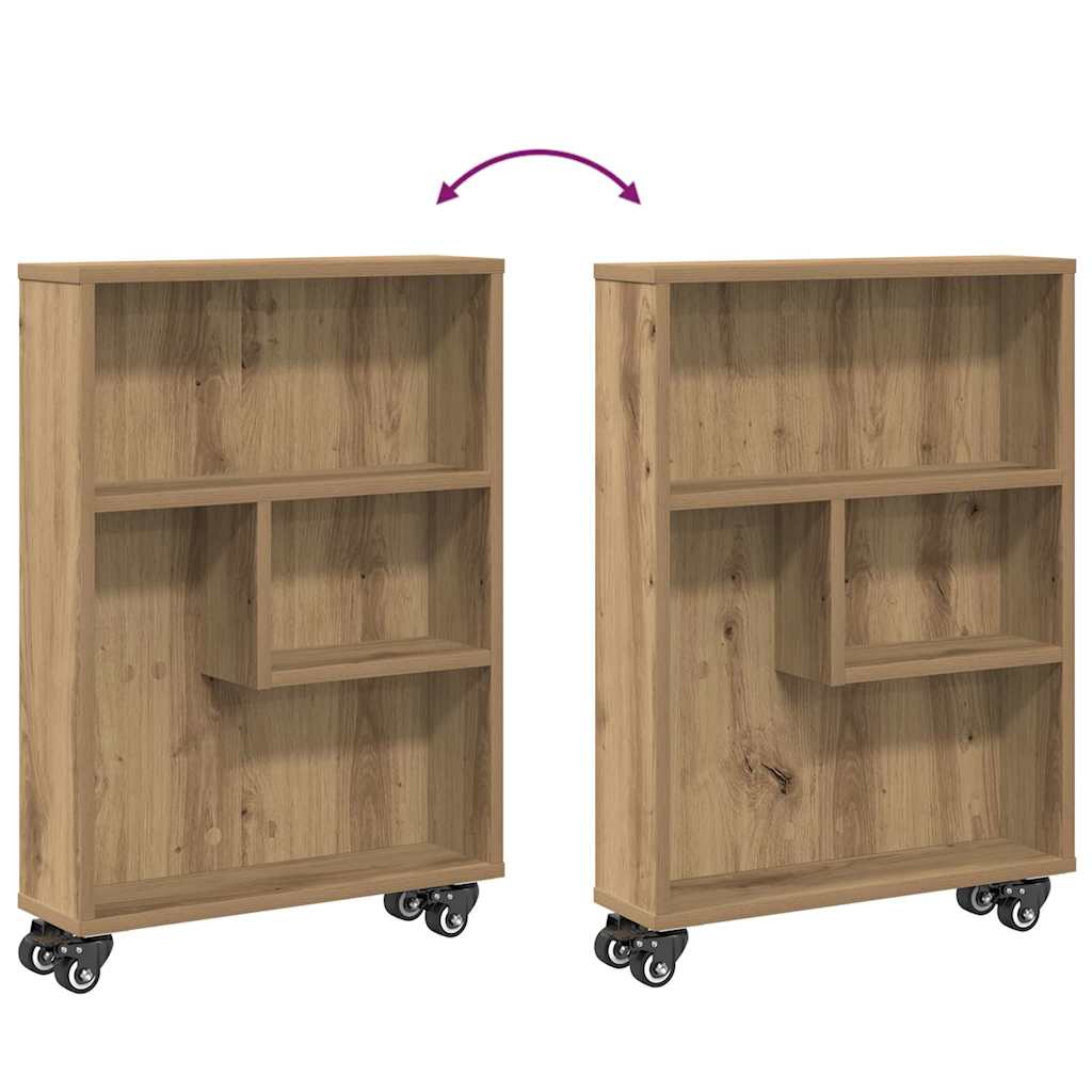 smal opbevaringsvogn 48x13x68 cm konstrueret træ egetræsfarve - Image 7