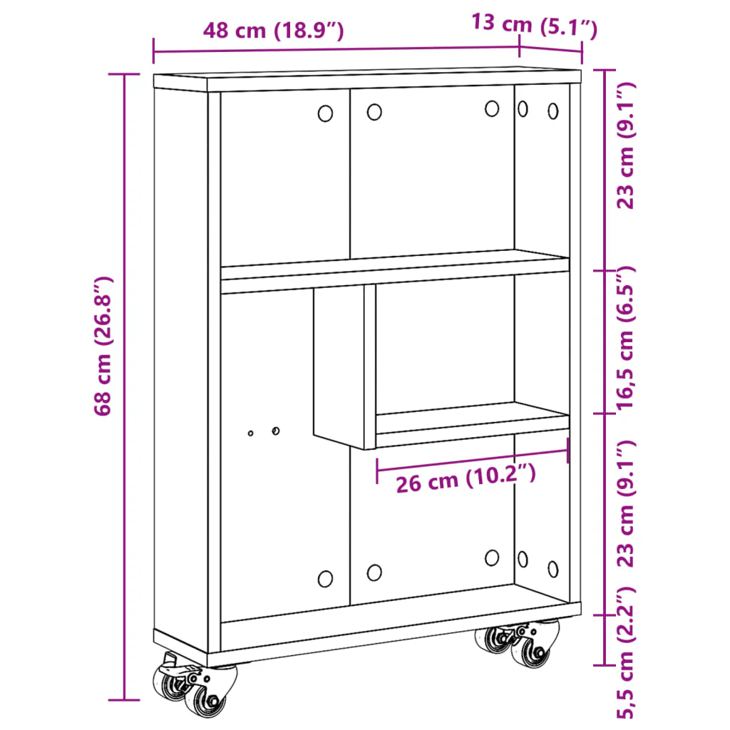 smal opbevaringsvogn 48x13x68 cm konstrueret træ hvid - Image 9