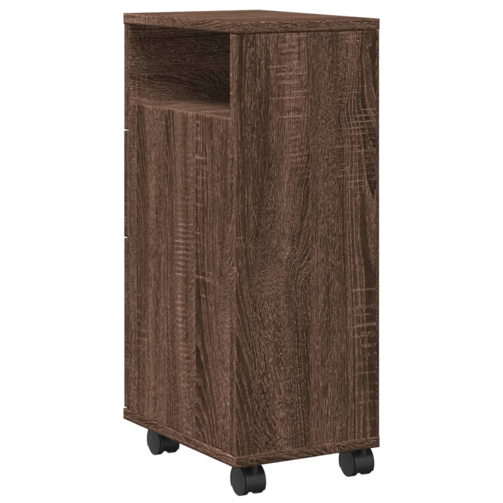 smalt badeværelsesskab med hjul konstrueret træ brun egetræ - Image 6
