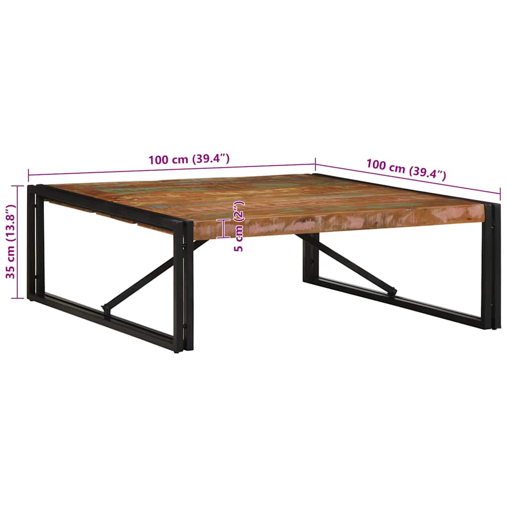 sofabord 100x100x35 cm massivt genbrugstræ flerfarvet - Image 8