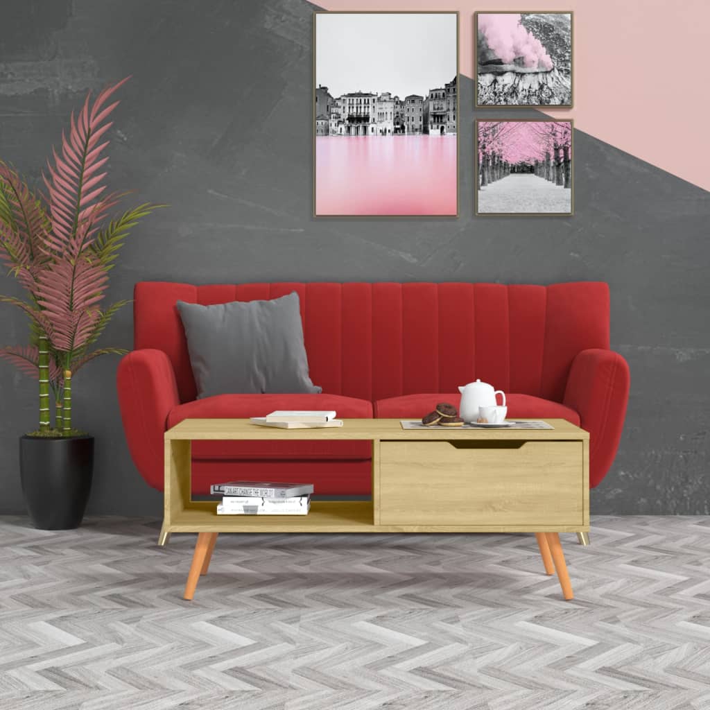 sofabord 100x49,5x43 cm konstrueret træ sonoma-eg