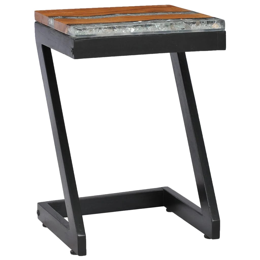 sofabord 30 x 30 x 50 cm massivt teaktræ og polyresin - Image 9