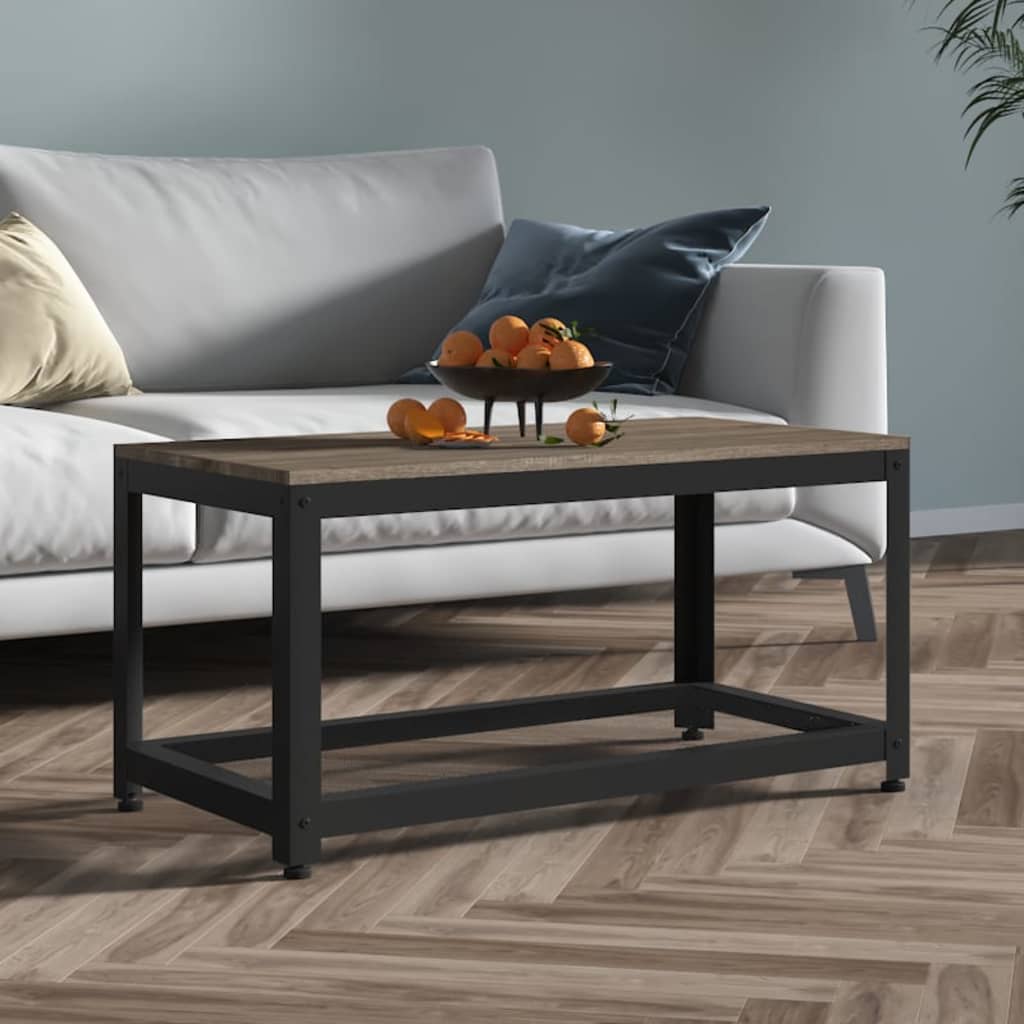 sofabord 90x45x45 cm MDF og jern grå og sort
