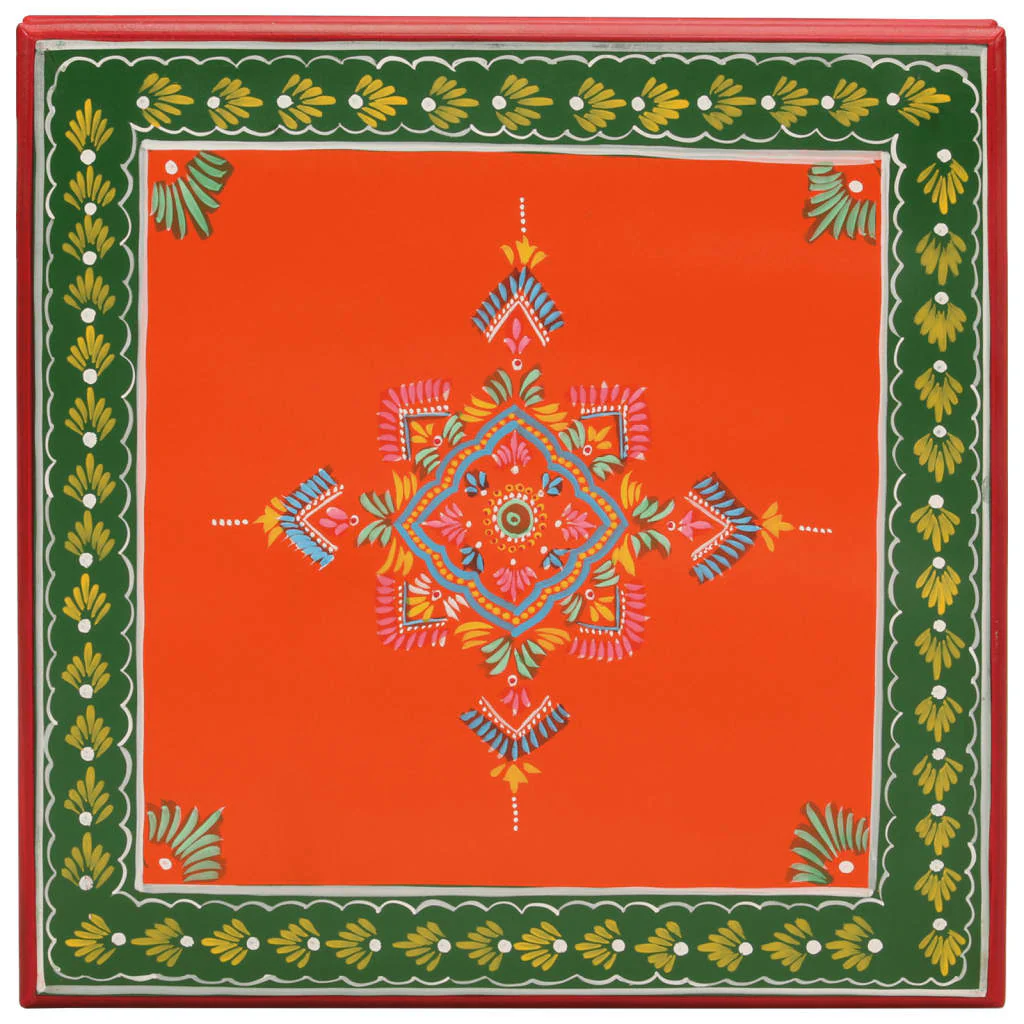 sofabord håndmålet massivt mangotræ orange - Image 3