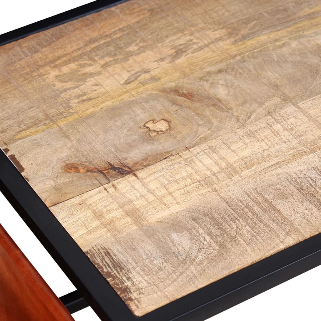 sofabord med ægte læder magasinholder 110x50x45 cm - Image 7