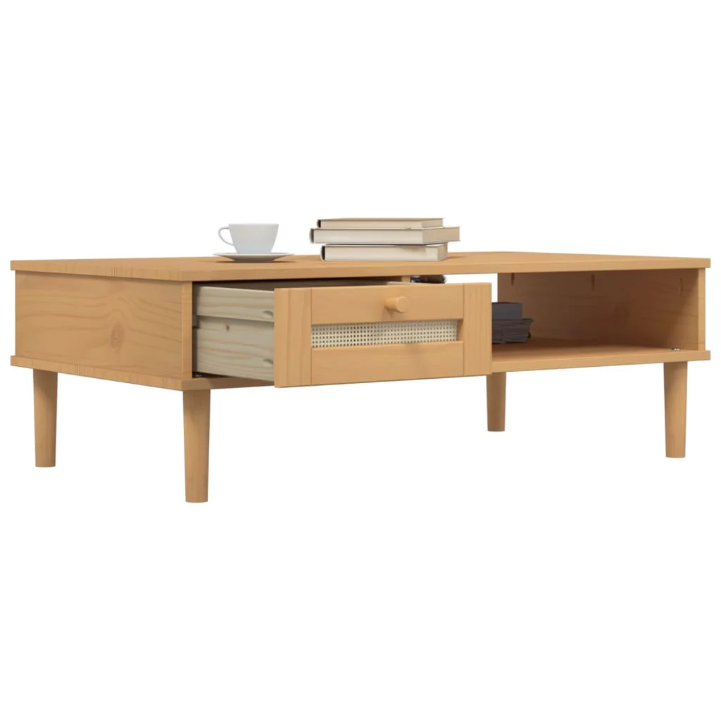 sofabord SENJA 100x55x33 cm rattan-look massivt træ brun - Image 4