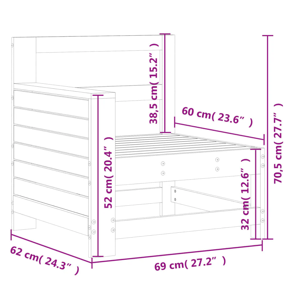 sofamodul til haven 69x62x70,5 cm massivt fyrretræ hvid - Image 8