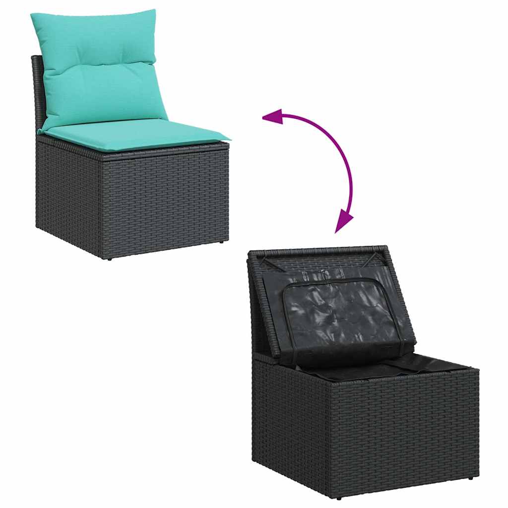 sofasæt til haven 10 dele med hynder polyrattan akacietræ sort - Image 7