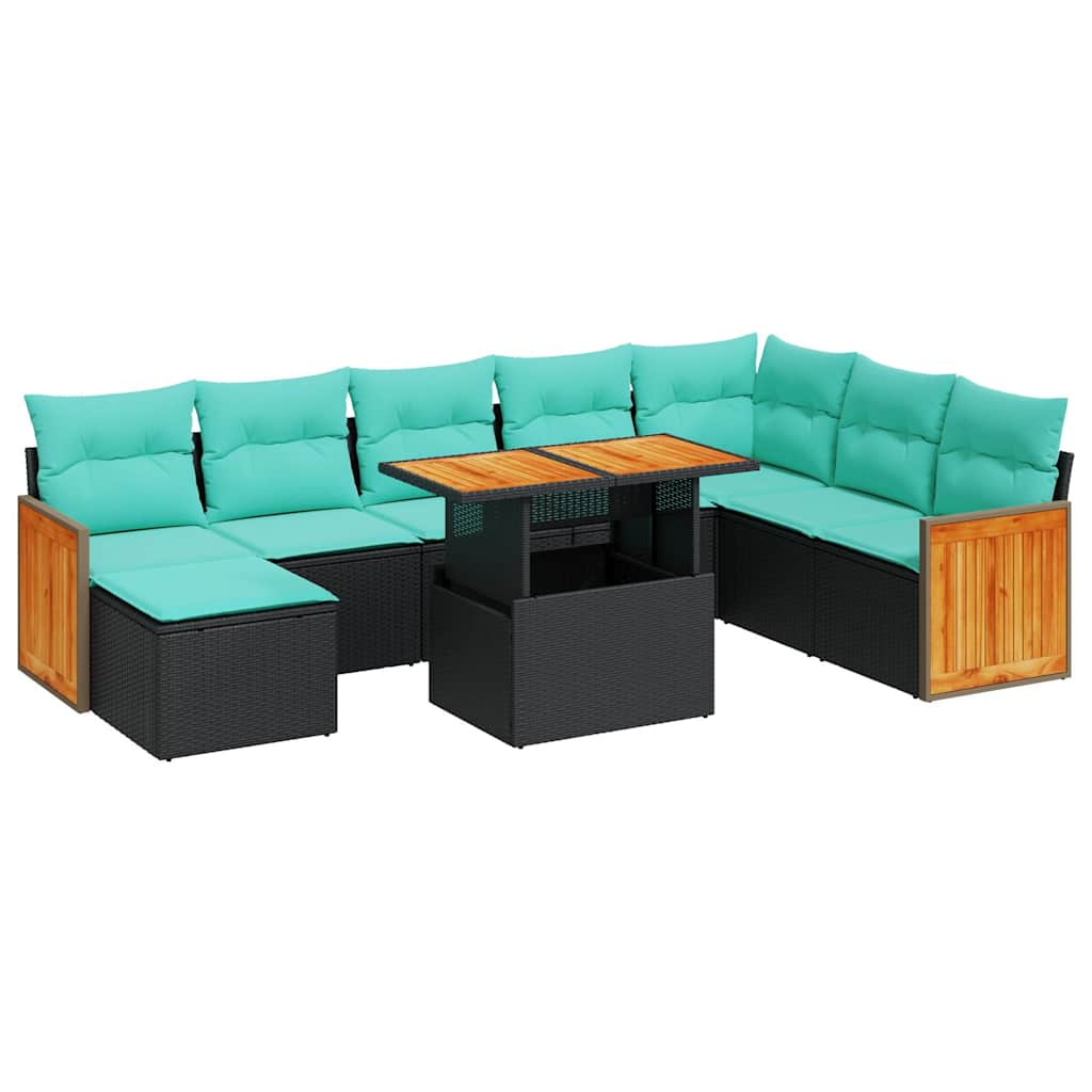 sofasæt til haven 11 dele med hynder polyrattan akacietræ sort - Image 2