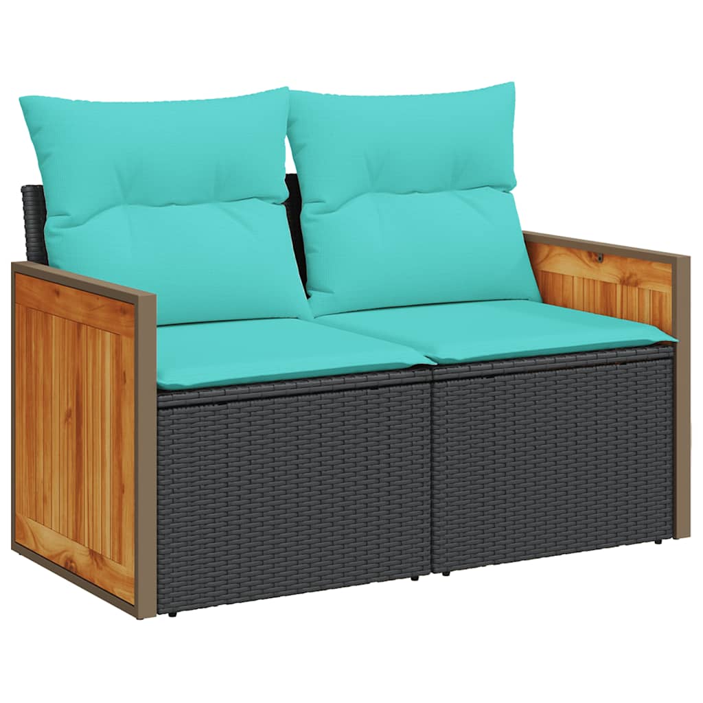 sofasæt til haven 11 dele med hynder polyrattan akacietræ sort - Image 5