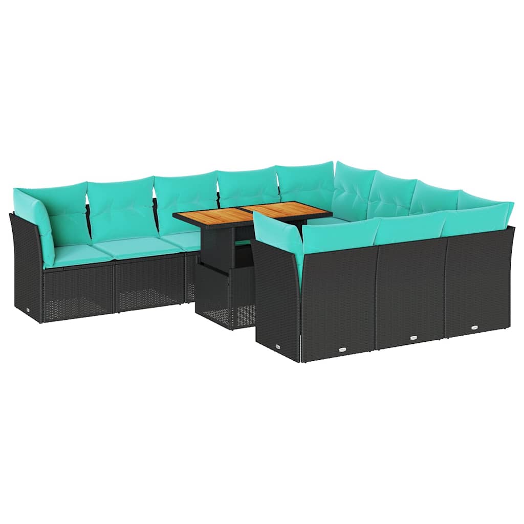 sofasæt til haven 11 dele med hynder polyrattan sort - Image 2