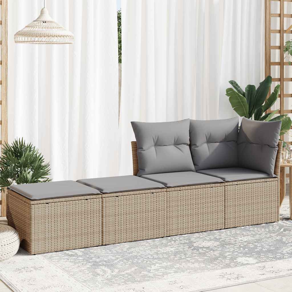 sofasæt til haven 2 dele med hynder polyrattan akacietræ beige - Image 3