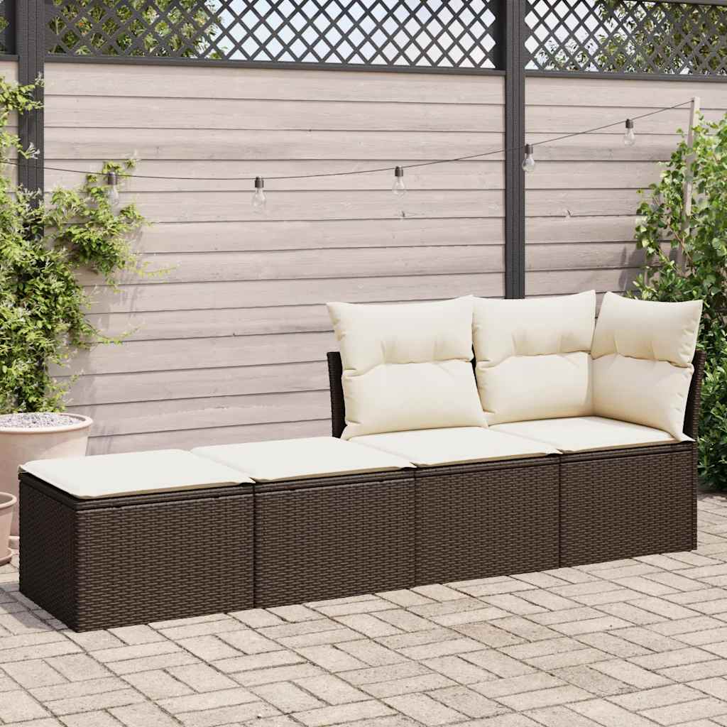 sofasæt til haven 2 dele med hynder polyrattan akacietræ brun - Image 3