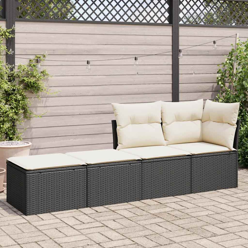 sofasæt til haven 2 dele med hynder polyrattan akacietræ sort - Image 3