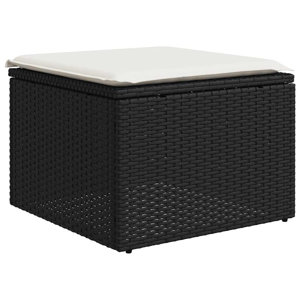 sofasæt til haven 2 dele med hynder polyrattan akacietræ sort - Image 4