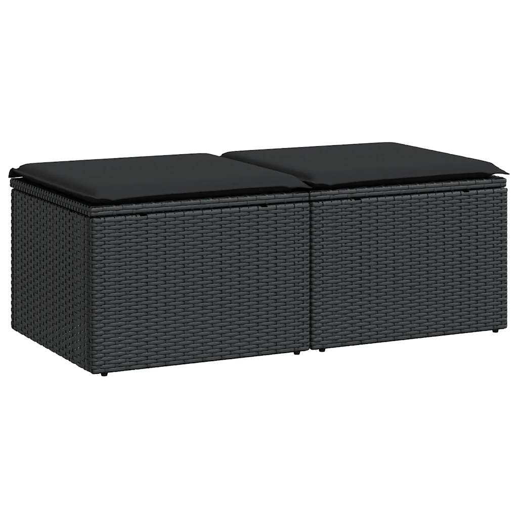 sofasæt til haven 2 dele med hynder polyrattan akacietræ sort - Image 2