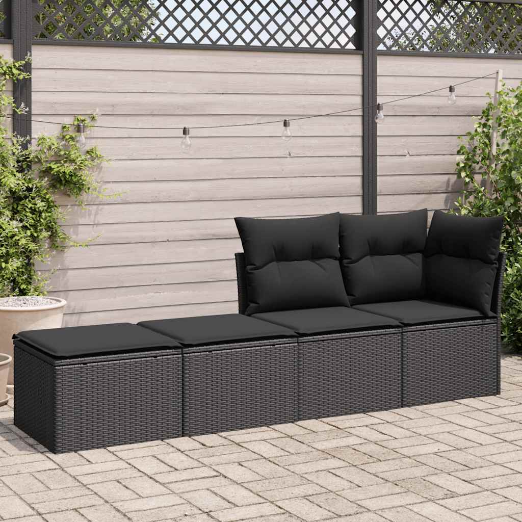 sofasæt til haven 2 dele med hynder polyrattan akacietræ sort - Image 3