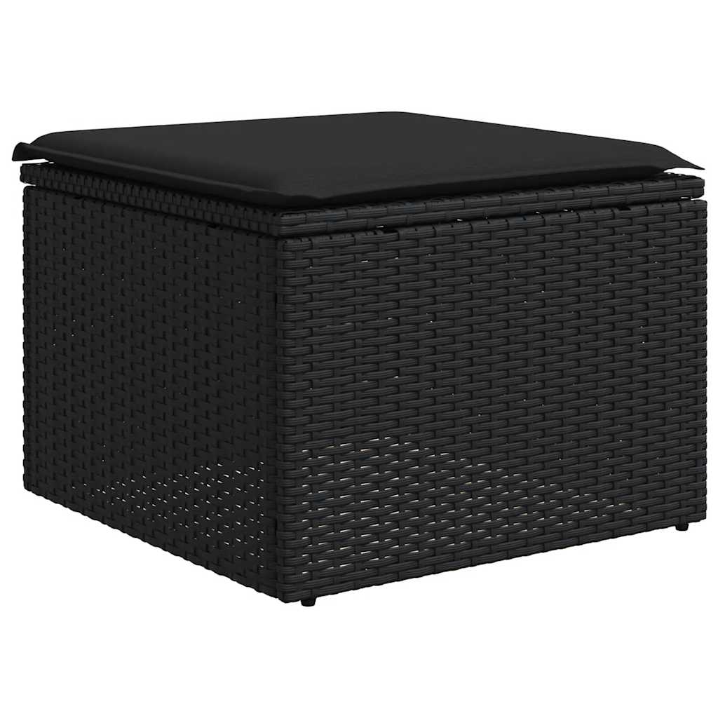 sofasæt til haven 2 dele med hynder polyrattan akacietræ sort - Image 4