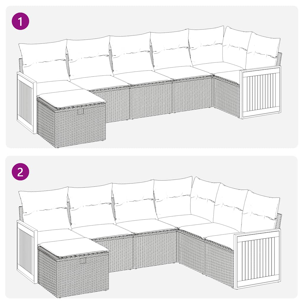 sofasæt til haven 7 dele med hynder polyrattan sort - Image 10
