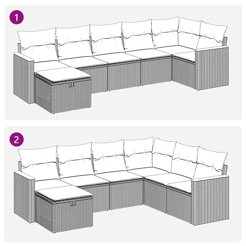 sofasæt til haven 7 dele med hynder polyrattan sort - Image 7