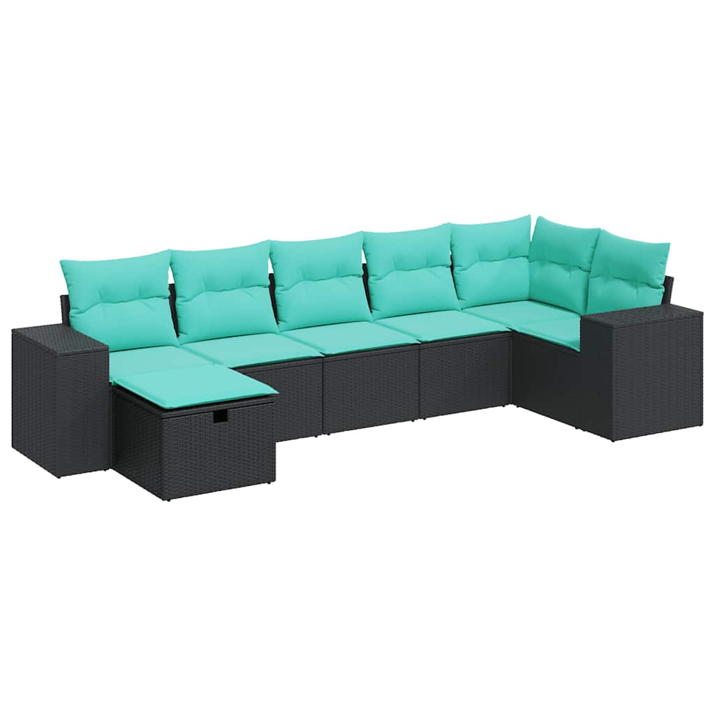sofasæt til haven 7 dele med hynder polyrattan sort - Image 2
