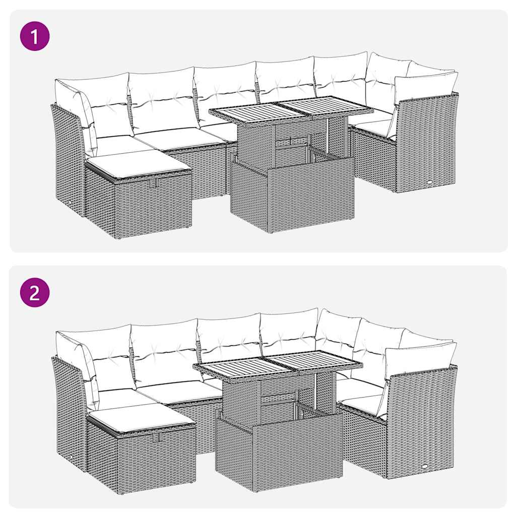 sofasæt til haven 8 dele med hynder polyrattan akacietræ grå - Image 7