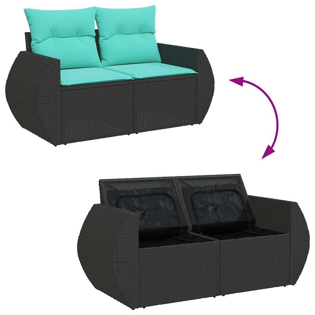 sofasæt til haven 8 dele med hynder polyrattan akacietræ sort - Image 9
